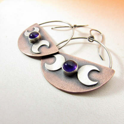 Retro geometric half-circle moon earrings-canovaniajewelry