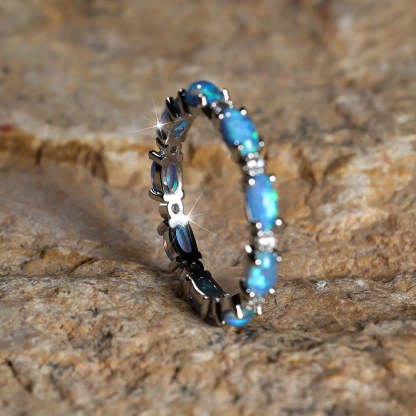 White Gold Blue Opal Ring-canovaniajewelry