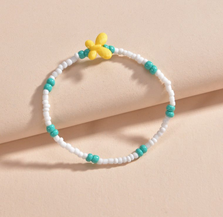 Beach butterfly beaded white green beads women's anklet-canovaniajewelry