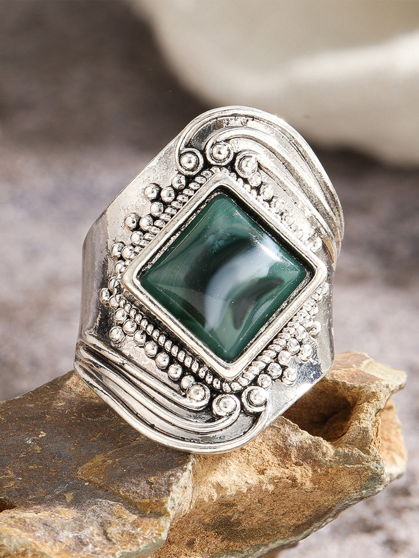 Vintage natural turquoise alloy ring-canovaniajewelry
