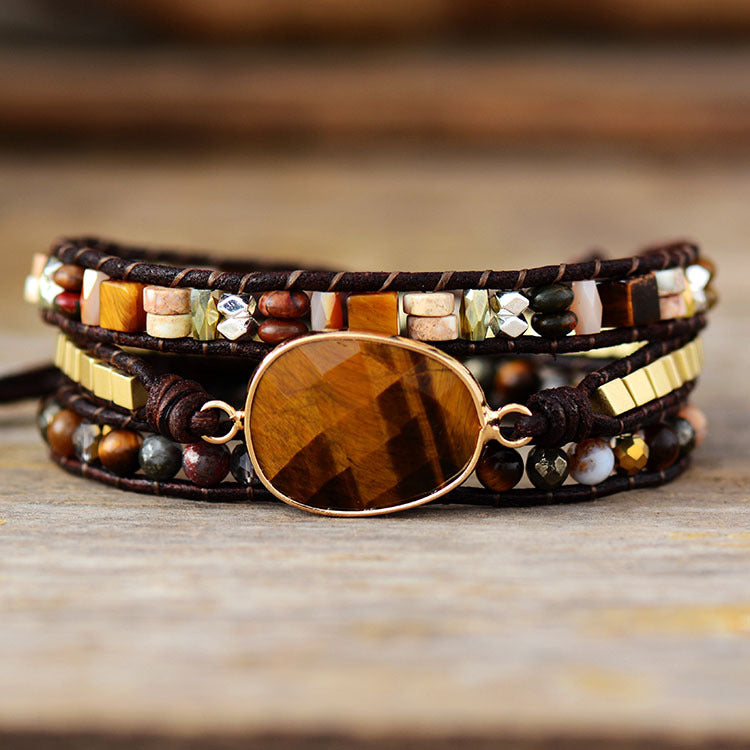 Egg-shaped tiger eye stone multi-layer wrap bracelet-canovaniajewelry