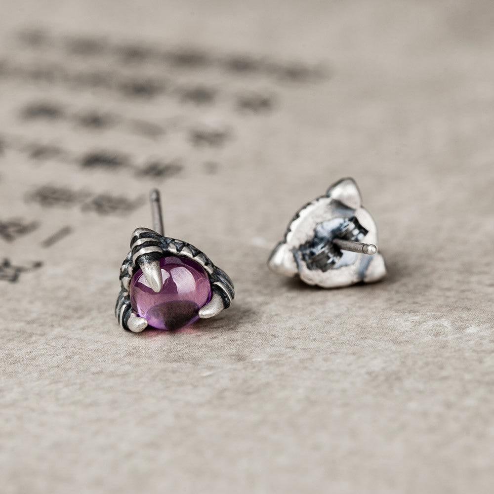 s925 Silver Dragon Claw Garnet Ear Studs-canovaniajewelry