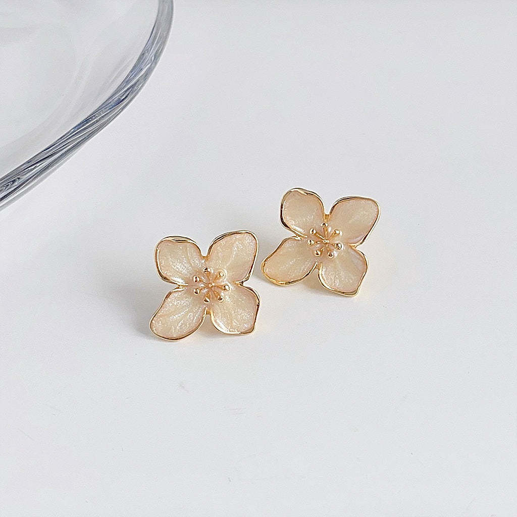 Quicksand gold drop glaze flower earrings-canovaniajewelry