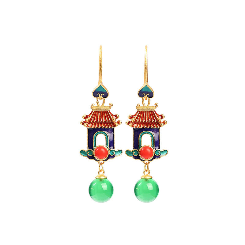 Chalcedony earrings in Chinese style enamel with gilt-canovaniajewelry