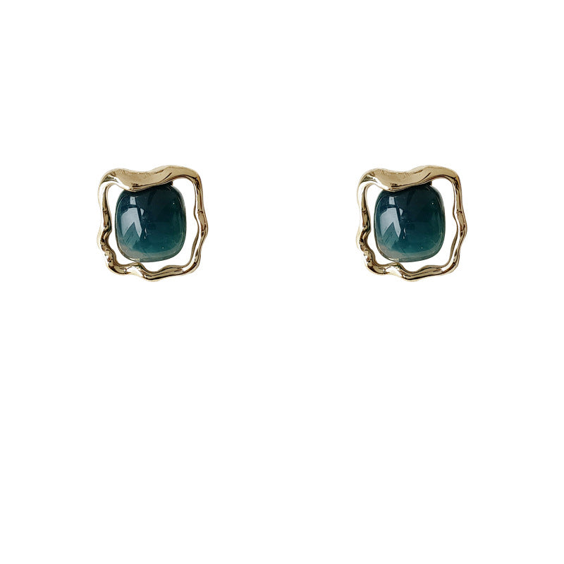 Haze Blue Retro Square Hollow Stud Earrings-canovaniajewelry