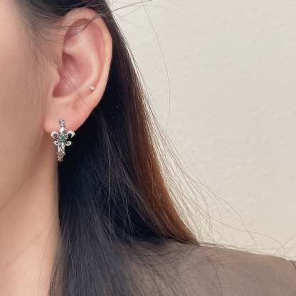 Vintage Iris Emerald Zircon Ear Buckle Earrings-canovaniajewelry
