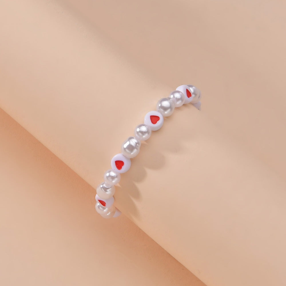 Summer beach pearl peach heart beaded high elastic single layer simple anklet-canovaniajewelry