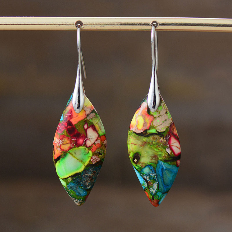 Sea Sediment Jasper Gemstone Drop Earrings-canovaniajewelry