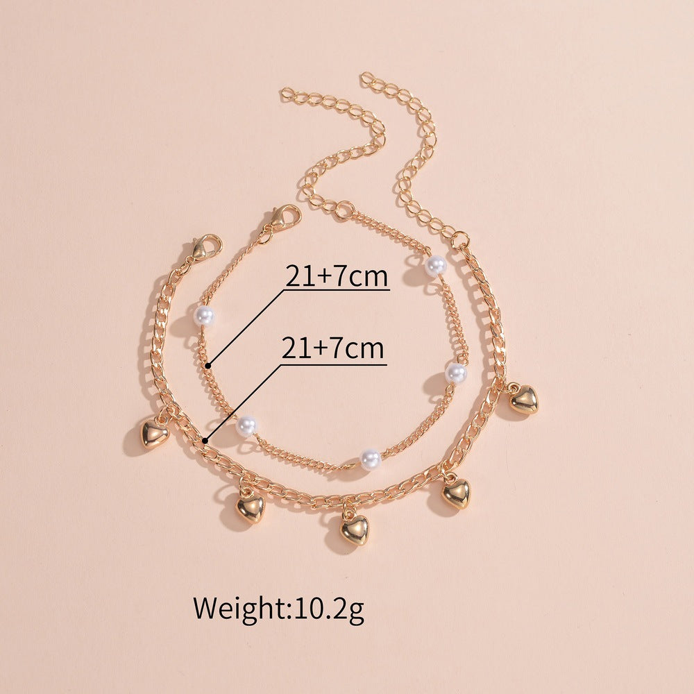 Seaside love fringe pearl double beach metal anklet-canovaniajewelry