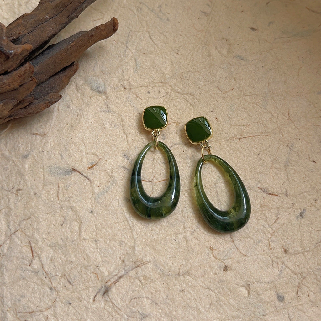 Retro smudged green resin earrings-canovaniajewelry