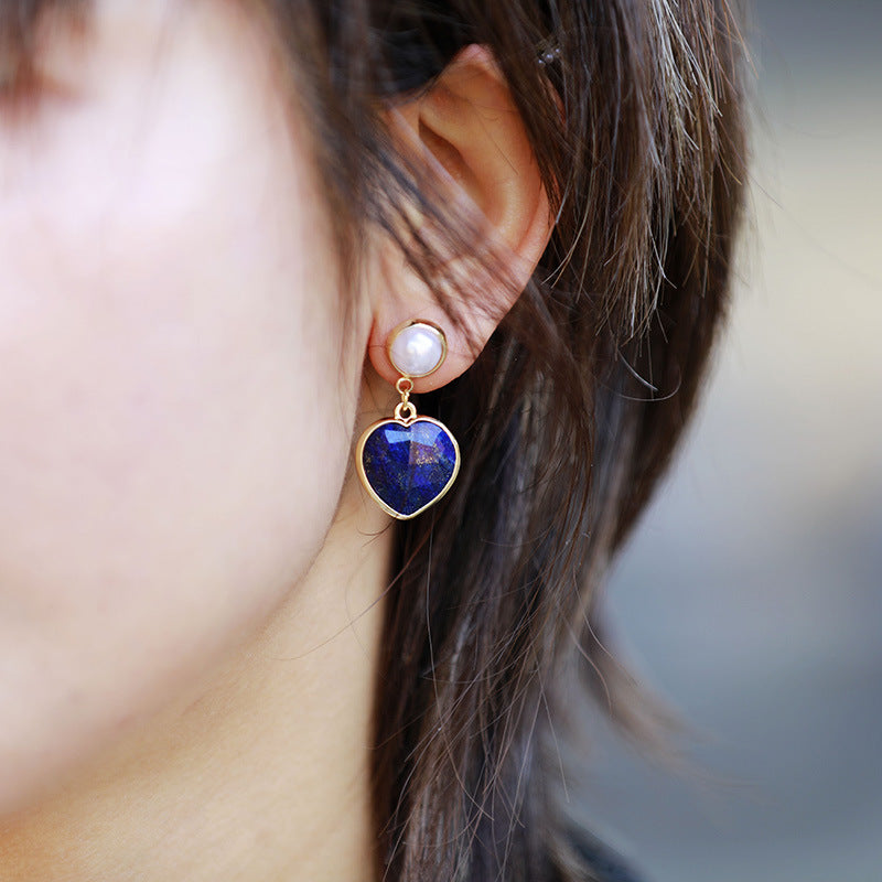Heart Shape Pendant Natural Stone Pearl Stud Earrings-canovaniajewelry