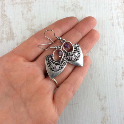 Amethyst Pendant Shield Earrings-canovaniajewelry