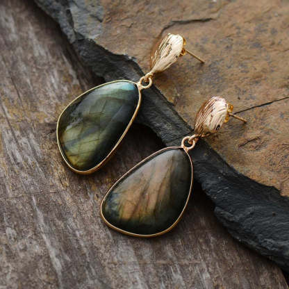 Gray Labradorite Metal Bezel Earrings-canovaniajewelry