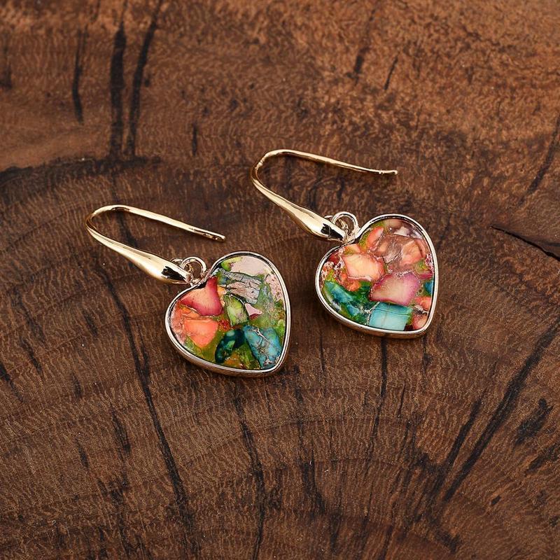 Natural stone heart-shaped colorful earrings-canovaniajewelry