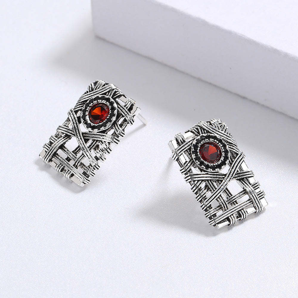 Braid studded ruby earrings with hollow studs-canovaniajewelry