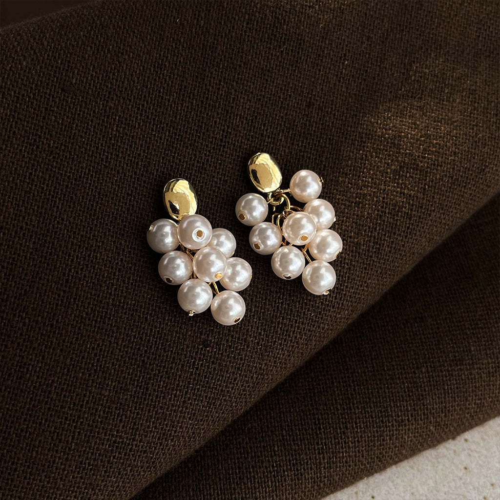 Glass Pearl Grape Tassel Earrings-canovaniajewelry
