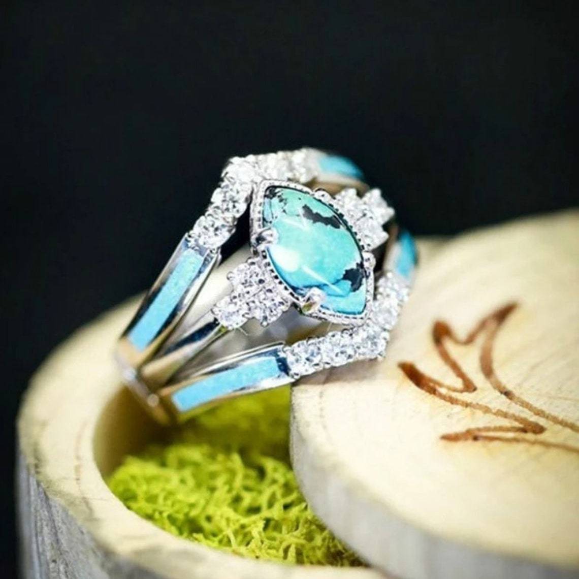 3pc Marquise Turquoise Engagement Ring-canovaniajewelry