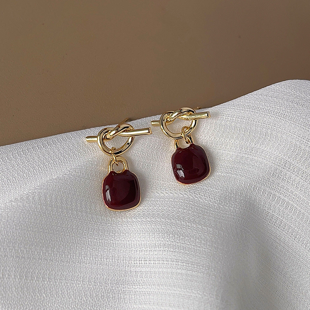 Rope drop glaze square geometric stud earrings-canovaniajewelry