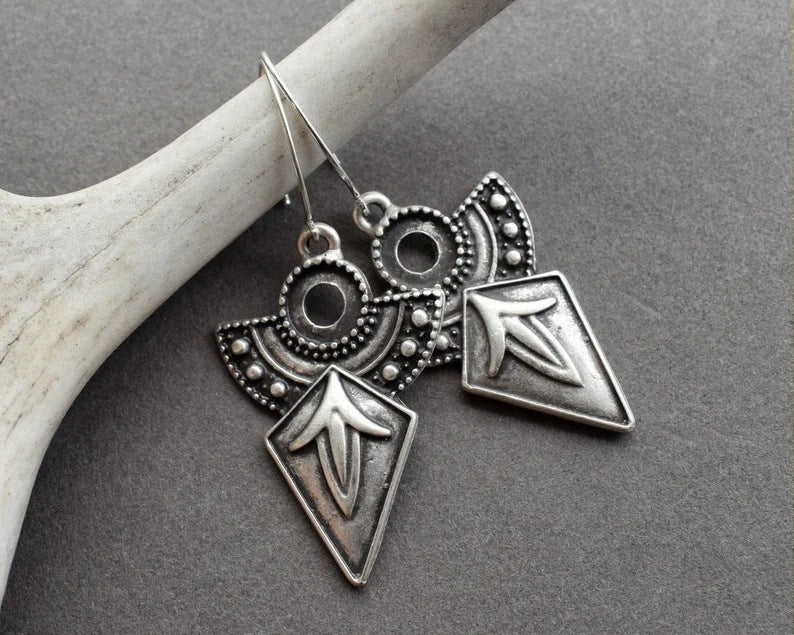 Boho silver geometric earrings-canovaniajewelry