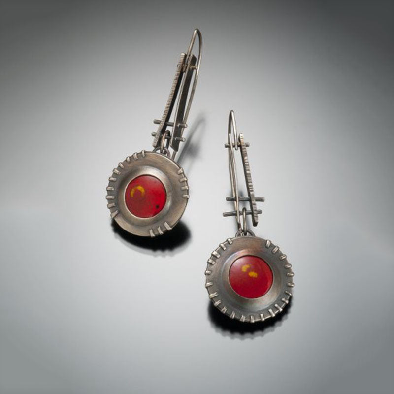 Geometric earrings inlaid with coral stone-canovaniajewelry