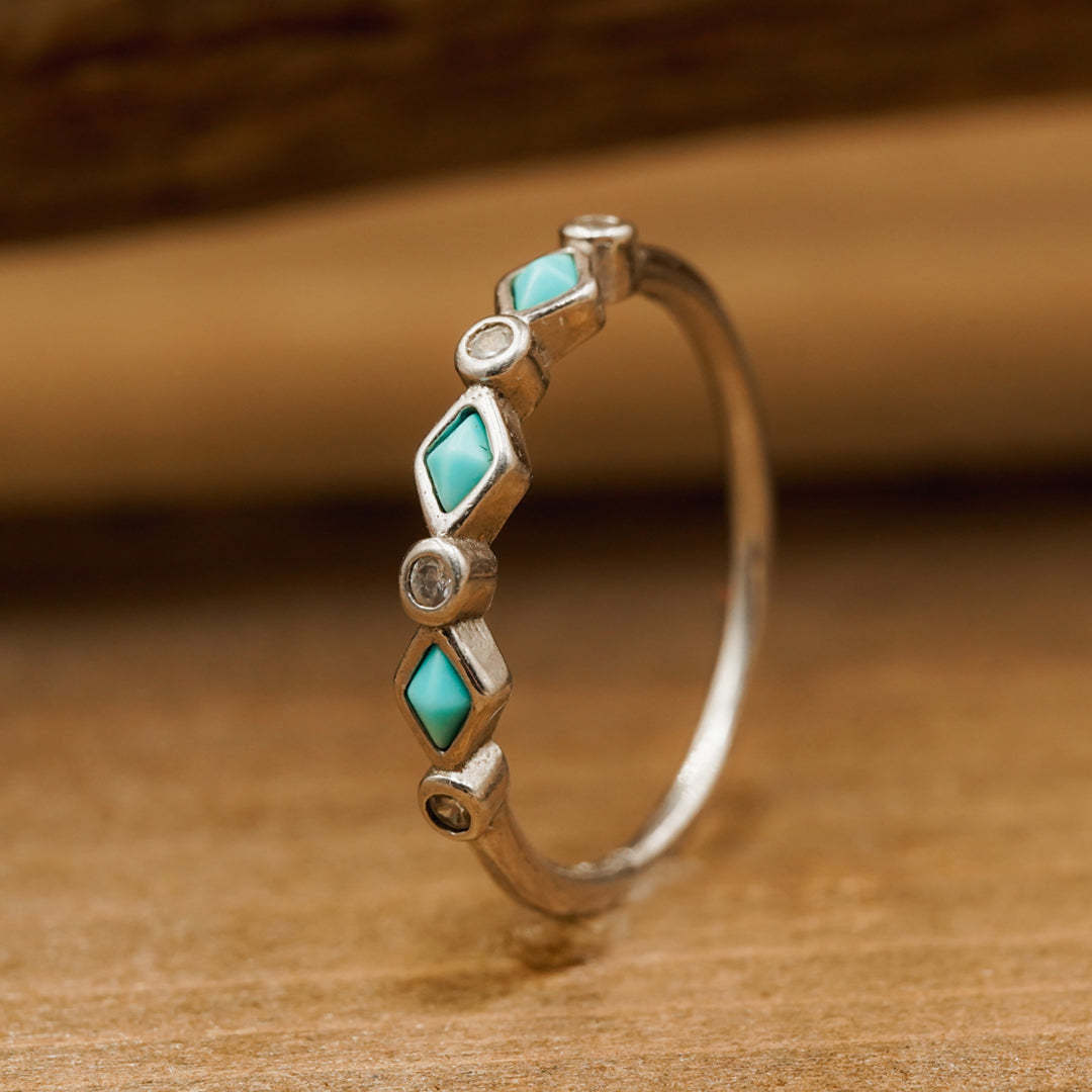 Black Square Turquoise Diamond Ring-canovaniajewelry