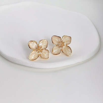 Quicksand gold drop glaze flower earrings-canovaniajewelry