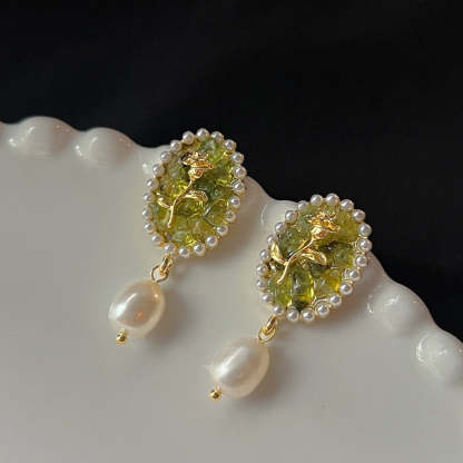 Green Peridot Natural Freshwater Pearl Earrings-canovaniajewelry