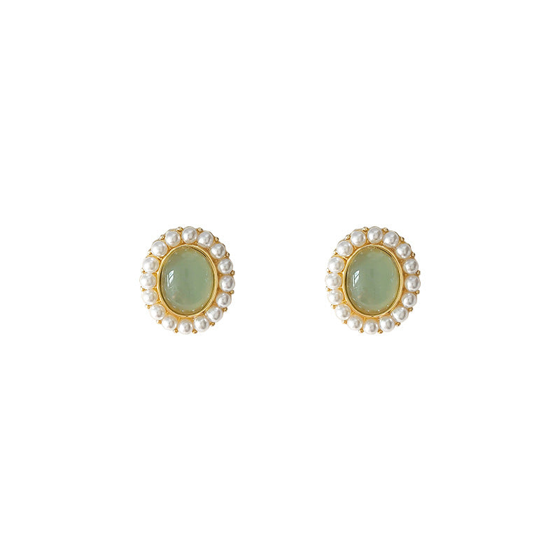 Oval Green Pearl Stud Earrings-canovaniajewelry