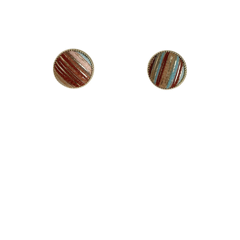 Round Rainbow Fabric Stud Earrings-canovaniajewelry
