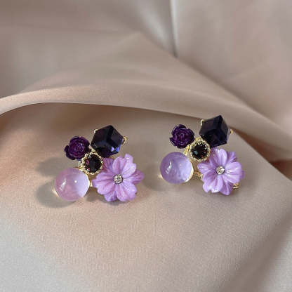 Amethyst Resin Flower Stud Earrings-canovaniajewelry