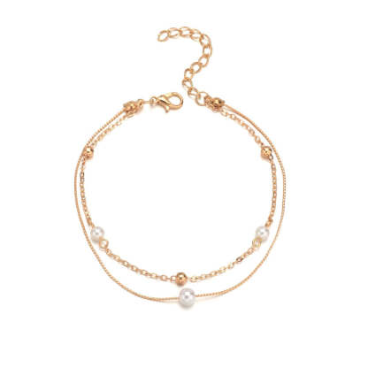 Summer Beach Pearl Double Layer Metal Anklet-canovaniajewelry