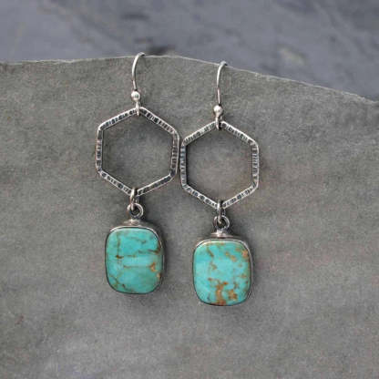 Vintage geometric turquoise earrings-canovaniajewelry