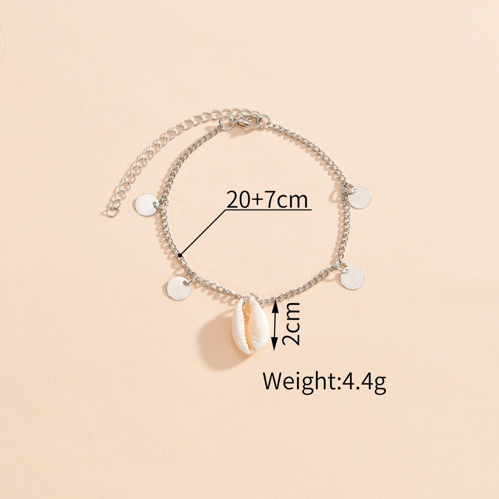 Beach shell pendant round piece fringe women's anklet-canovaniajewelry