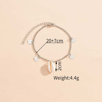 Beach shell pendant round piece fringe women's anklet-canovaniajewelry