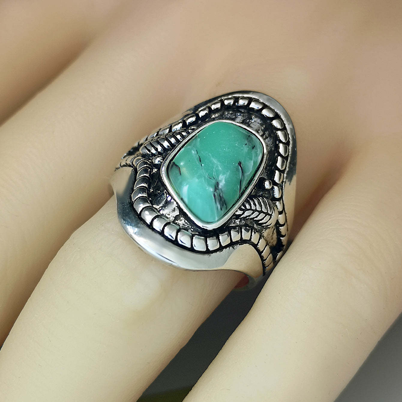 Bohemian creative leaf turquoise ring-canovaniajewelry