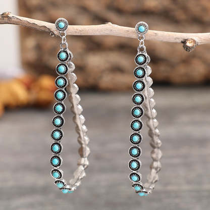 Hollowed out large drop turquoise earring-canovaniajewelry
