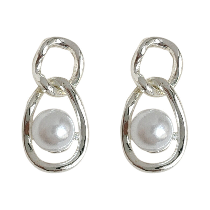 925 silver needle pearl geometric stud earrings-canovaniajewelry