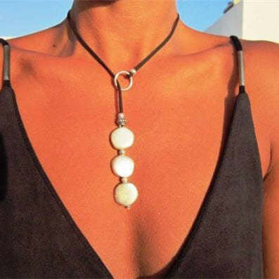 Bohemian vintage multi-round alloy cowhide rope necklace-canovaniajewelry