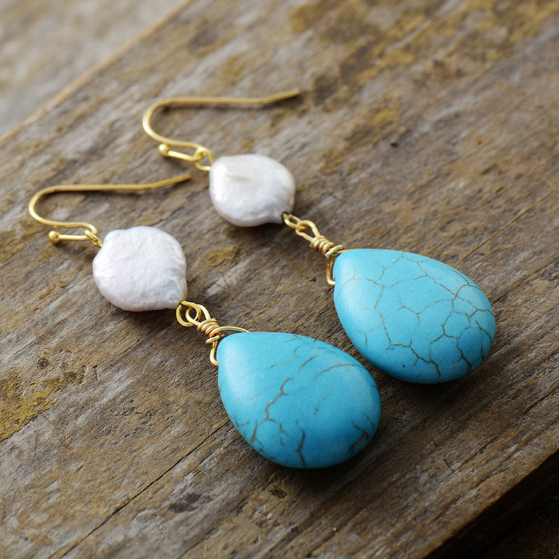 Bohemian Turquoise Drop Pearl Drop Earrings-canovaniajewelry