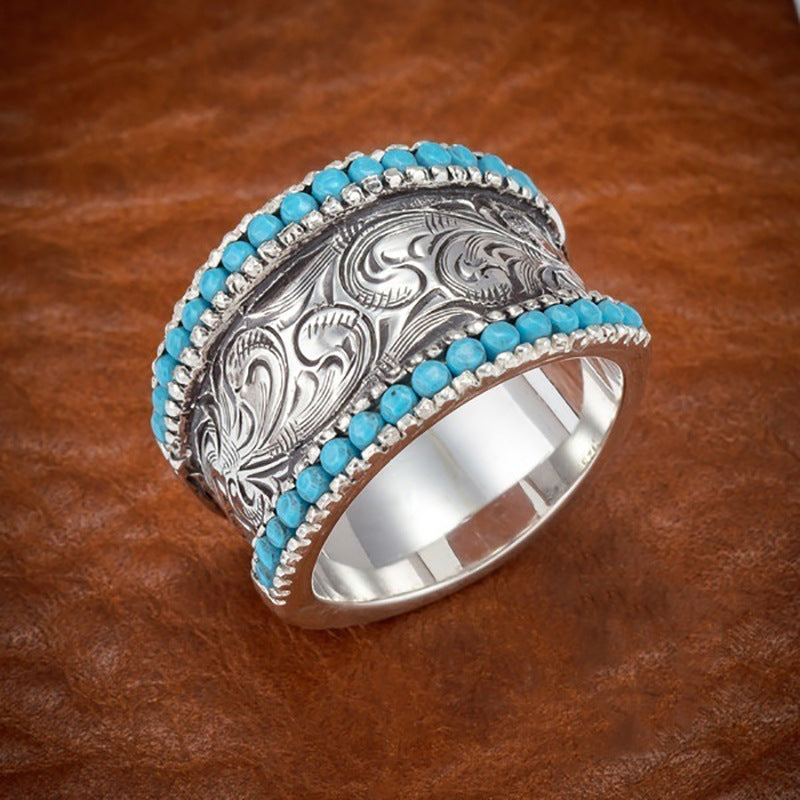 Vintage Carved Turquoise Rings-canovaniajewelry