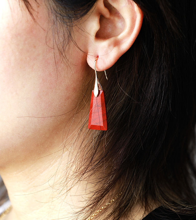 Red natural stone geometric pendant earrings-canovaniajewelry