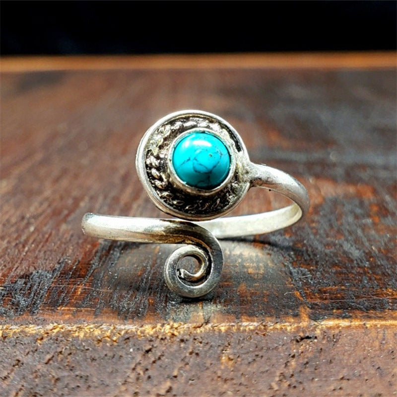 Boho Vintage Swirl Turquoise Ring-canovaniajewelry