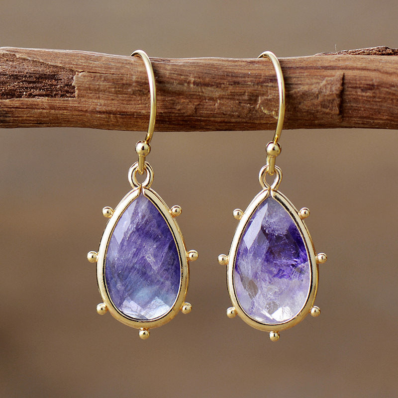 Water drop natural crystal stone earrings-canovaniajewelry