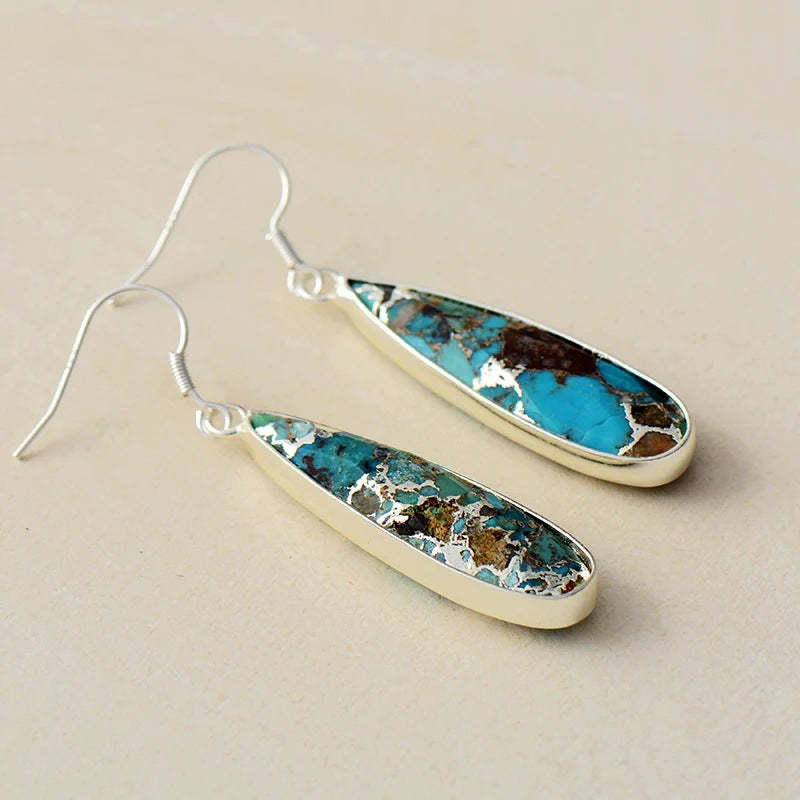 Blue Imperial Stone Slim Drop Earrings-canovaniajewelry