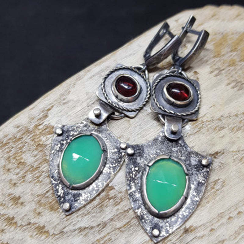 Vintage red green zircon geometric earrings-canovaniajewelry