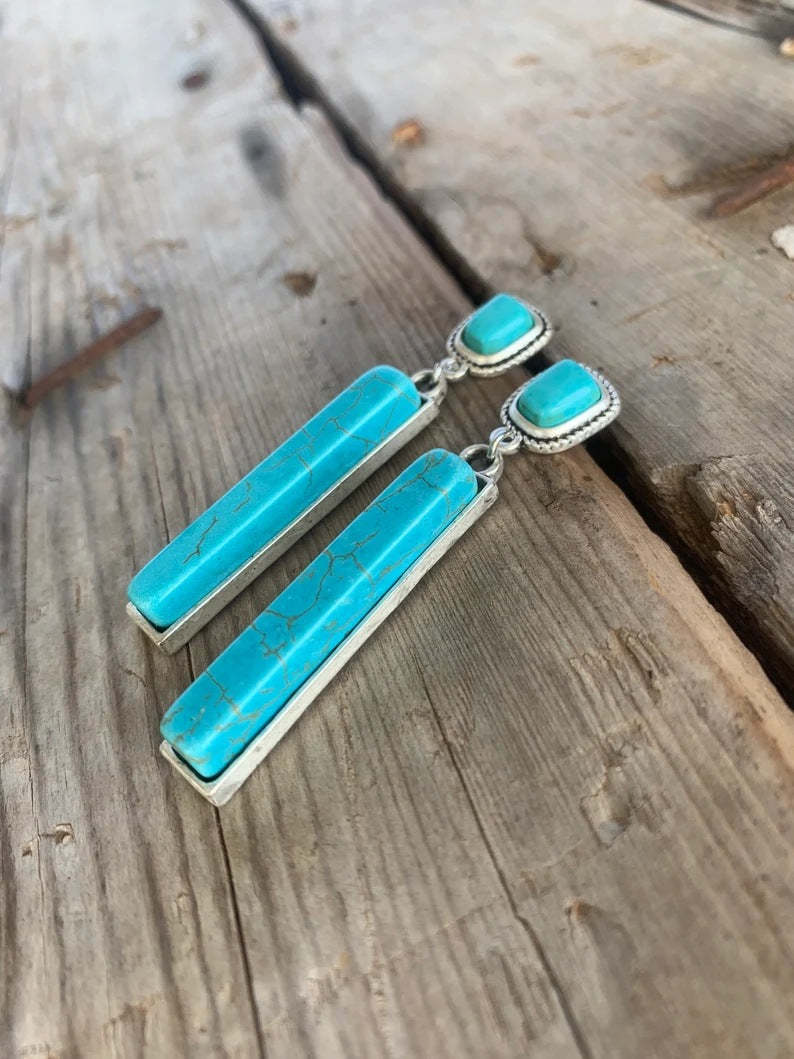 Rectangular turquoise earrings Pendant-canovaniajewelry