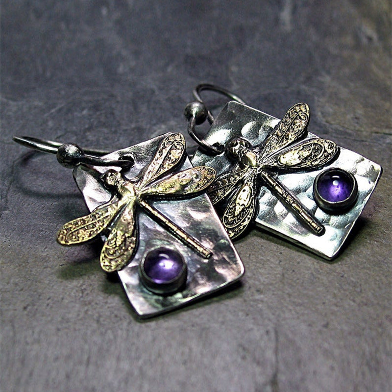 Vintage geometric square dragonfly earrings-canovaniajewelry