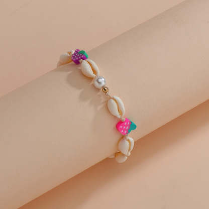 Lovely fruit beaded natural shell braided adjustable anklet-canovaniajewelry