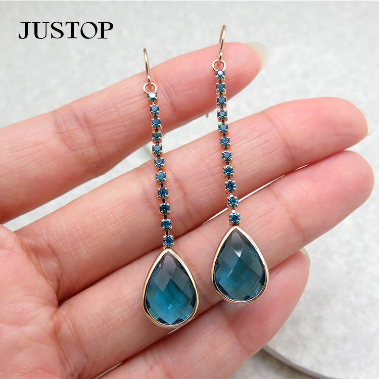 Water drop pendant long zircon earrings for women-canovaniajewelry