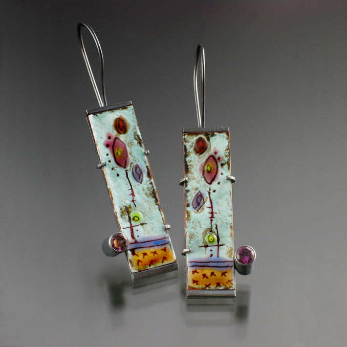 Painted floral enamel earrings-canovaniajewelry